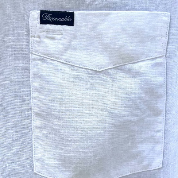 Faconnable band collar White linen Casual Shirt XL - Picture 6 of 8